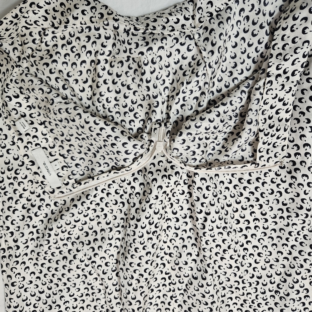 Vince Star Dot Drape Skirt Silk Blend Front Pleat Midi Ivory & Black size 8 - Picture 9 of 9